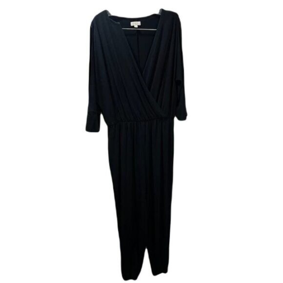 Women's Elasticated Waist Long Sleeve‎ Wrap Jumpsuit Black Medium - Picture 1 of 6
